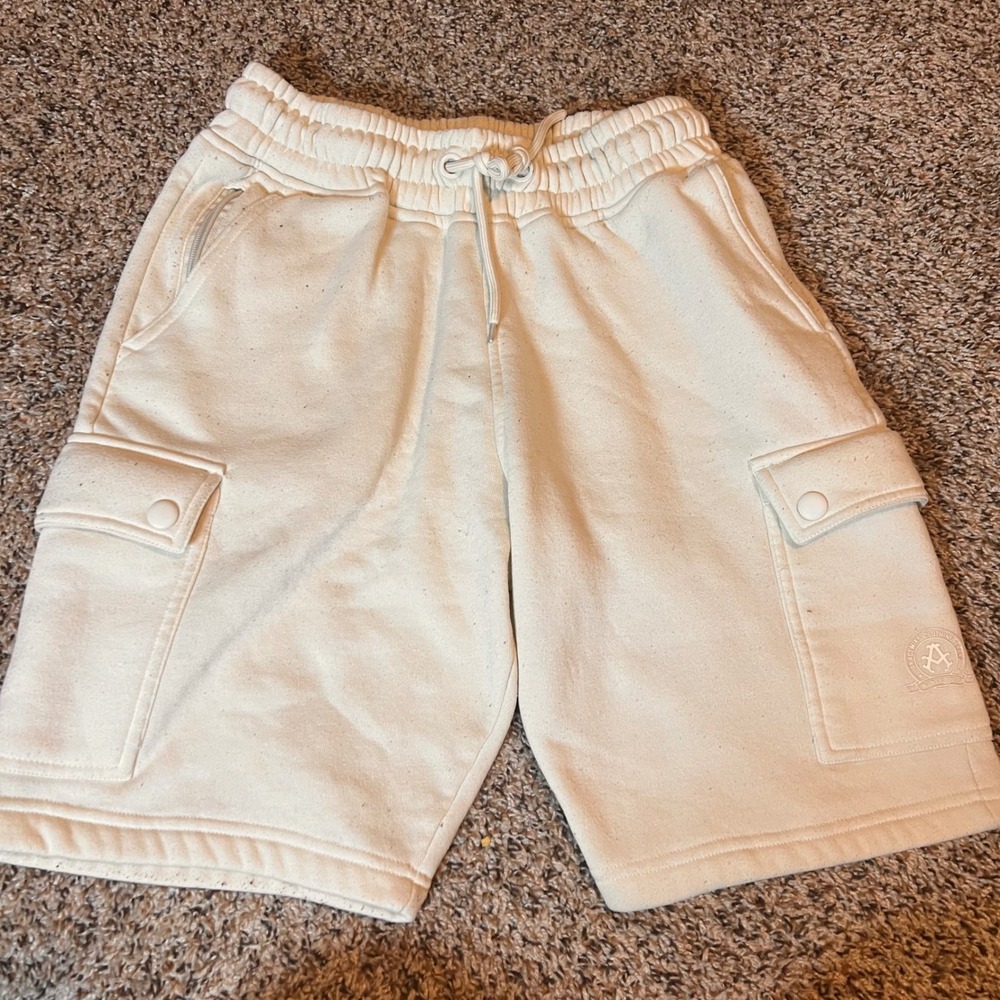 Akademiks Cargo Sweat Shorts Casual‎ Activewear Drawstring Beige Mens M